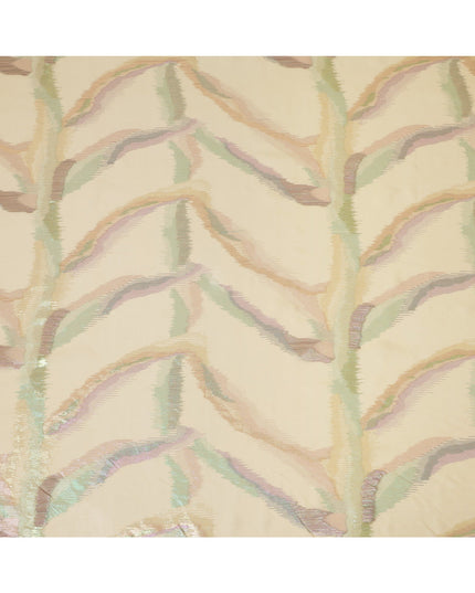 Champagne Gold Premium Pure Silk Chiffon Fabric with Multicolor Metallic Lurex Design 110 Cms Width, Made in South Korea-D25866