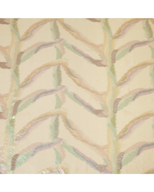 Champagne Gold Premium Pure Silk Chiffon Fabric with Multicolor Metallic Lurex Design 110 Cms Width, Made in South Korea-D25866