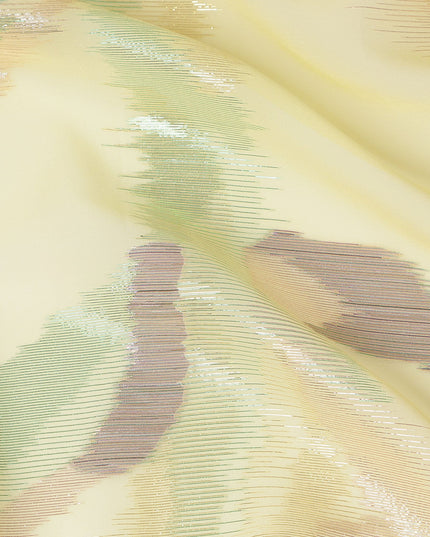 Lemon Yellow Premium Pure Silk Chiffon Fabric with Multicolor Metallic Lurex Design 110 Cms Width, Made in South Korea-D25868