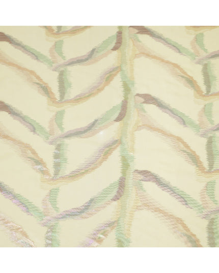 Lemon Yellow Premium Pure Silk Chiffon Fabric with Multicolor Metallic Lurex Design 110 Cms Width, Made in South Korea-D25868