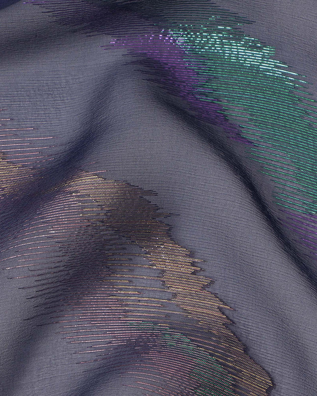 Blue Multicolor Abstract Silk Chiffon Fabric with Metallic Lurex 110 Cms Width South Korea-D24984