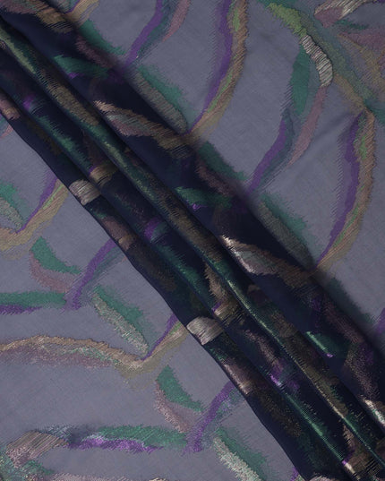 Blue Multicolor Abstract Silk Chiffon Fabric with Metallic Lurex 110 Cms Width South Korea-D24984