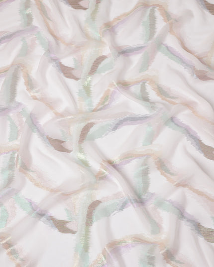 Ivory Premium Pure Silk Chiffon Fabric with Multicolor Metallic Lurex Design 110 Cms Width, Made in South Korea-D25867