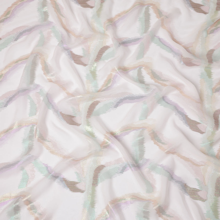 Ivory Premium Pure Silk Chiffon Fabric with Multicolor Metallic Lurex Design 110 Cms Width, Made in South Korea-D25867