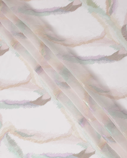 Ivory Premium Pure Silk Chiffon Fabric with Multicolor Metallic Lurex Design 110 Cms Width, Made in South Korea-D25867