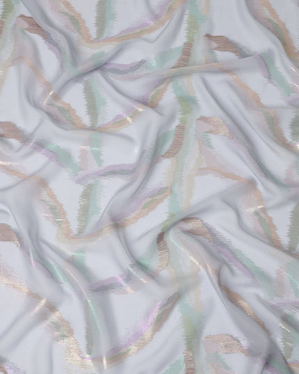 Grey Premium Pure Silk Chiffon Fabric with Multicolor Metallic Lurex Design 110 Cms Width, Made in South Korea-D25863