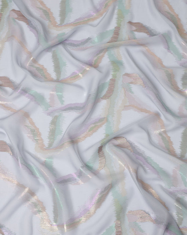 Grey Premium Pure Silk Chiffon Fabric with Multicolor Metallic Lurex Design 110 Cms Width, Made in South Korea-D25863