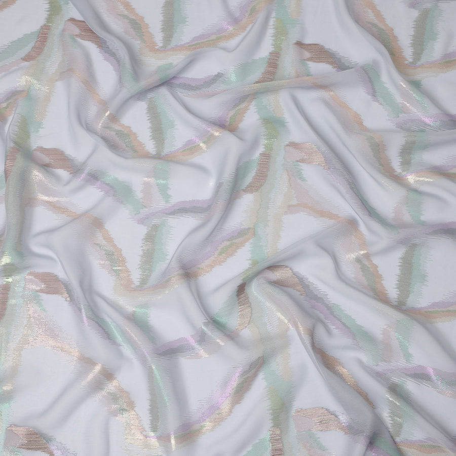 Grey Premium Pure Silk Chiffon Fabric with Multicolor Metallic Lurex Design 110 Cms Width, Made in South Korea-D25863