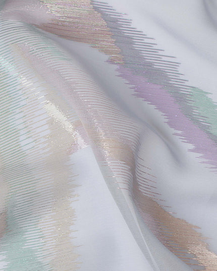 Grey Premium Pure Silk Chiffon Fabric with Multicolor Metallic Lurex Design 110 Cms Width, Made in South Korea-D25863
