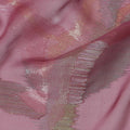 Rose Pink Premium Pure Silk Chiffon Fabric with Multicolor Metallic Lurex Design 110 Cms Width, Made in South Korea-D25864