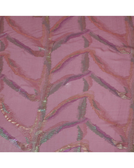 Rose Pink Premium Pure Silk Chiffon Fabric with Multicolor Metallic Lurex Design 110 Cms Width, Made in South Korea-D25864