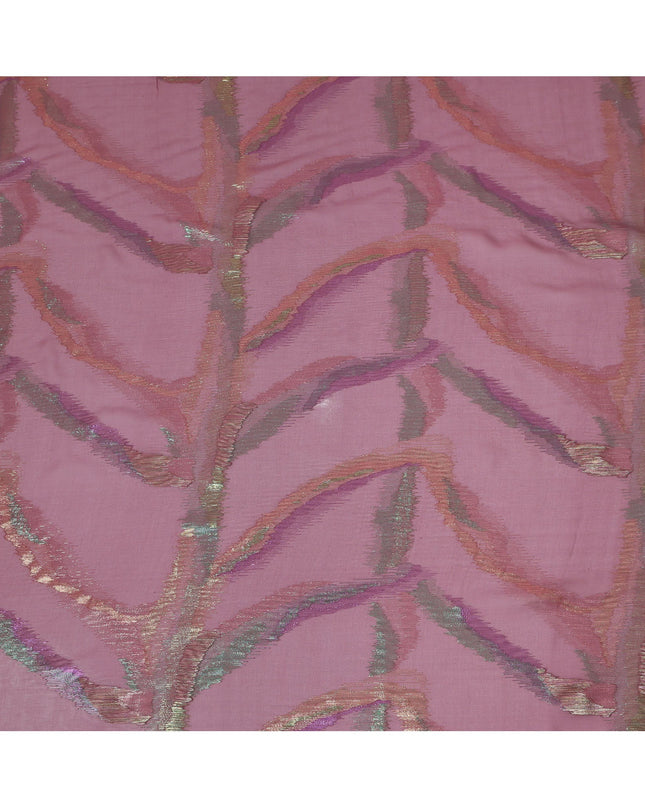 Rose Pink Premium Pure Silk Chiffon Fabric with Multicolor Metallic Lurex Design 110 Cms Width, Made in South Korea-D25864