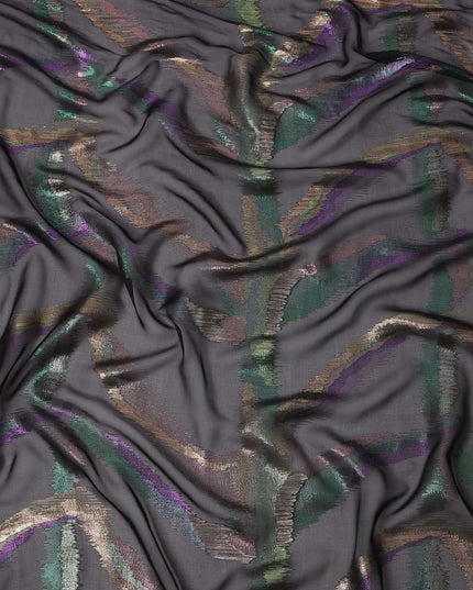 Black Multicolor Abstract Silk Chiffon Fabric with Metallic Lurex 110 Cms Width South Korea-D24982