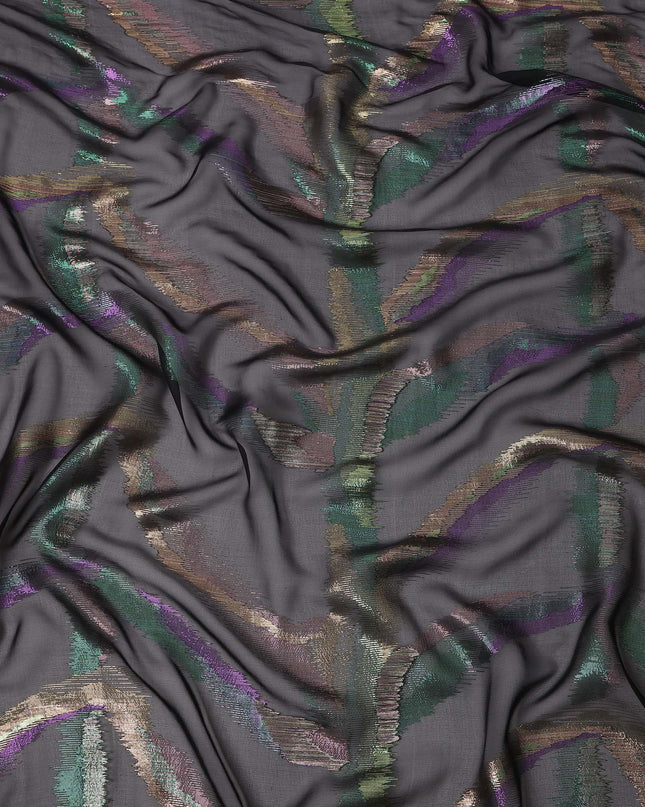 Black Multicolor Abstract Silk Chiffon Fabric with Metallic Lurex 110 Cms Width South Korea-D24982
