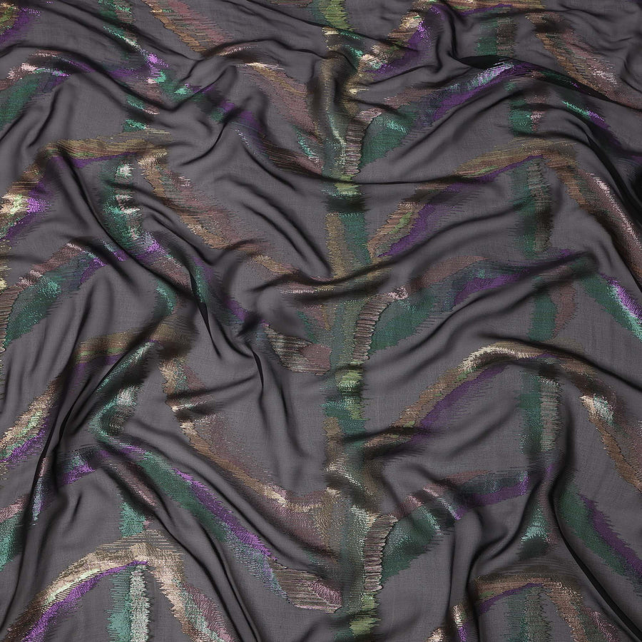 Black Multicolor Abstract Silk Chiffon Fabric with Metallic Lurex 110 Cms Width South Korea-D24982