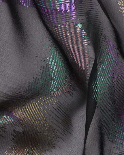 Black Multicolor Abstract Silk Chiffon Fabric with Metallic Lurex 110 Cms Width South Korea-D24982