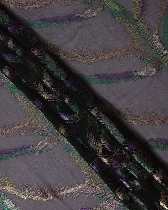 Black Multicolor Abstract Silk Chiffon Fabric with Metallic Lurex 110 Cms Width South Korea-D24982