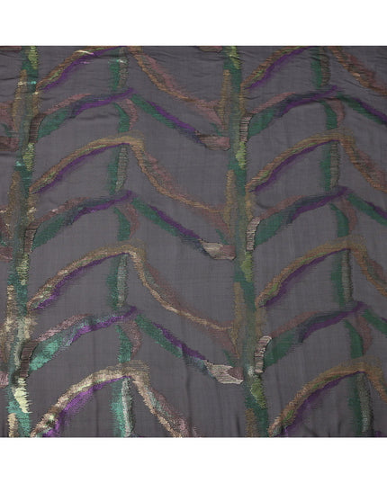 Black Multicolor Abstract Silk Chiffon Fabric with Metallic Lurex 110 Cms Width South Korea-D24982