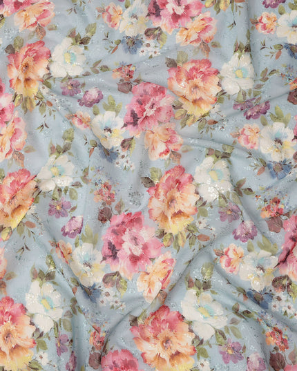 Blue Multicolor Floral Printed Viscose Cotton Fabric, 110 Cms Width, India
-D24828
