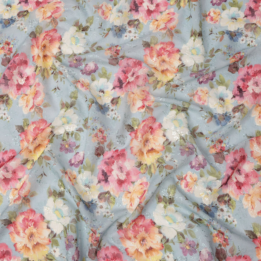 Blue Multicolor Floral Printed Viscose Cotton Fabric, 110 Cms Width, India
-D24828