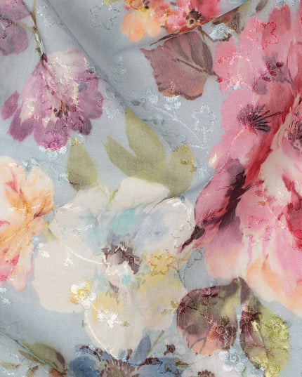 Blue Multicolor Floral Printed Viscose Cotton Fabric, 110 Cms Width, India
-D24828