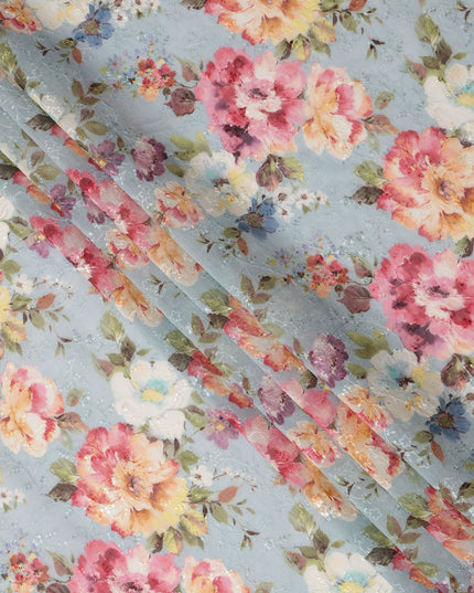 Blue Multicolor Floral Printed Viscose Cotton Fabric, 110 Cms Width, India
-D24828