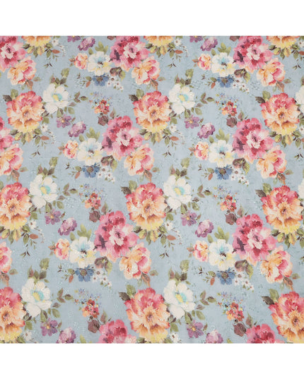Blue Multicolor Floral Printed Viscose Cotton Fabric, 110 Cms Width, India
-D24828