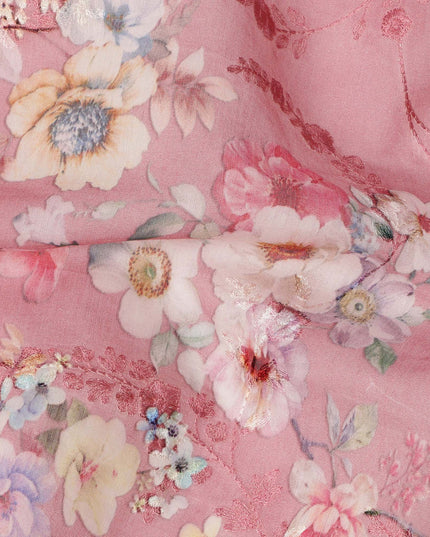 Dusty Pink Floral Printed Viscose Cotton Fabric, 110 Cms Width, India-D24817