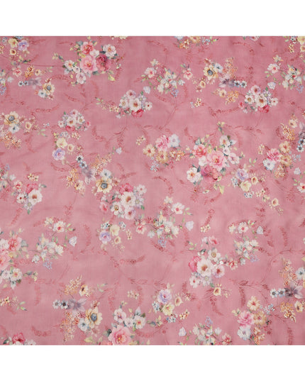 Dusty Pink Floral Printed Viscose Cotton Fabric, 110 Cms Width, India-D24817