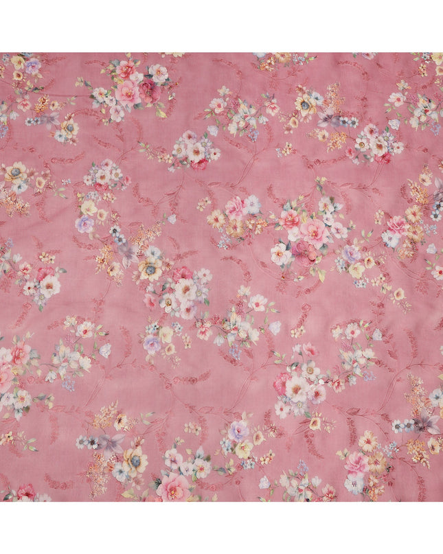 Dusty Pink Floral Printed Viscose Cotton Fabric, 110 Cms Width, India-D24817