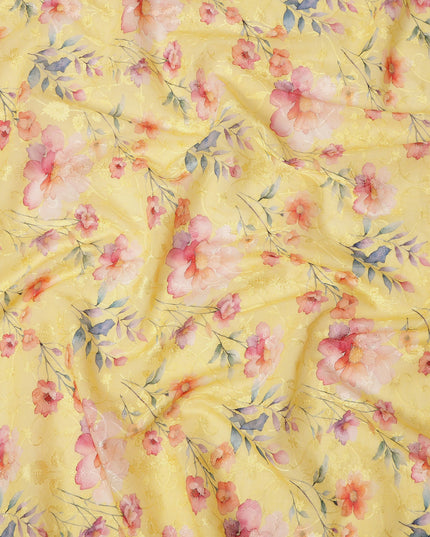 Yellow Multicolor Floral Printed Viscose Cotton Fabric, 110 Cms Width, India-D24826