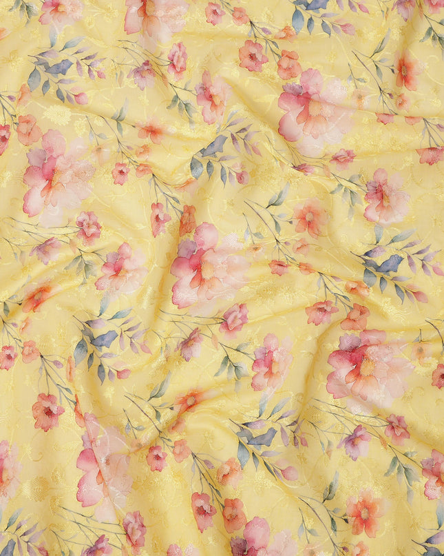 Yellow Multicolor Floral Printed Viscose Cotton Fabric, 110 Cms Width, India-D24826