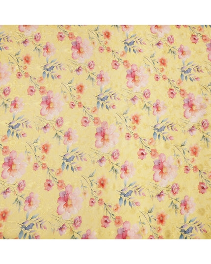 Yellow Multicolor Floral Printed Viscose Cotton Fabric, 110 Cms Width, India-D24826