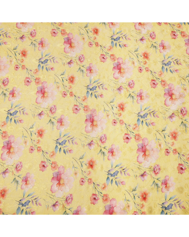 Yellow Multicolor Floral Printed Viscose Cotton Fabric, 110 Cms Width, India-D24826