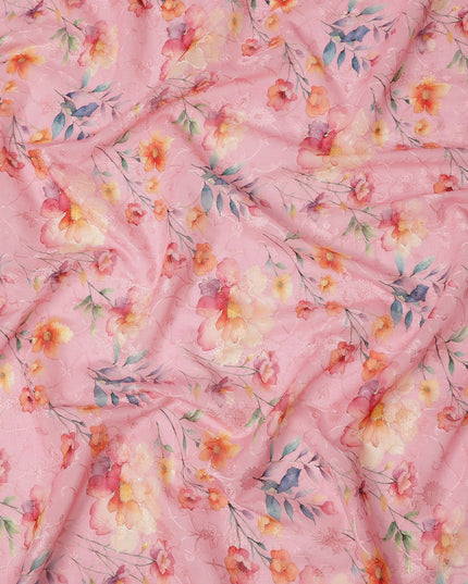 Pink Multicolor Floral Printed Viscose Cotton Fabric, 110 Cms Width, India-D24825