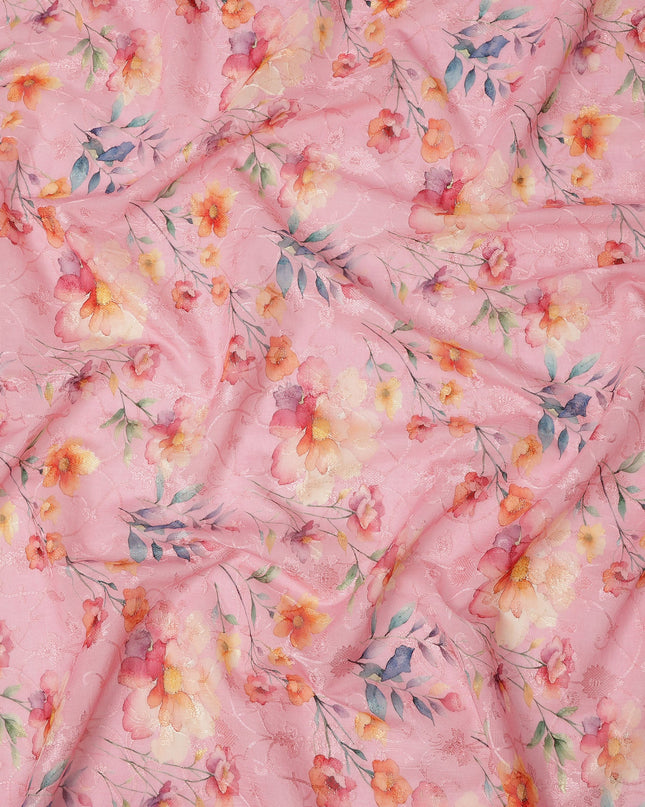 Pink Multicolor Floral Printed Viscose Cotton Fabric, 110 Cms Width, India-D24825