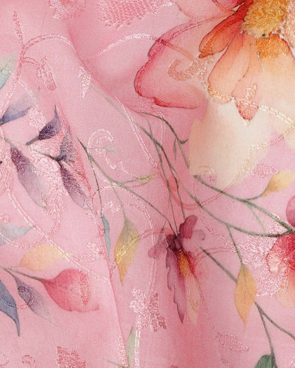 Pink Multicolor Floral Printed Viscose Cotton Fabric, 110 Cms Width, India-D24825