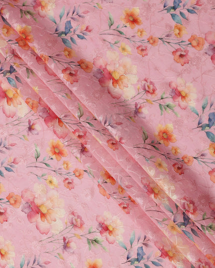 Pink Multicolor Floral Printed Viscose Cotton Fabric, 110 Cms Width, India-D24825