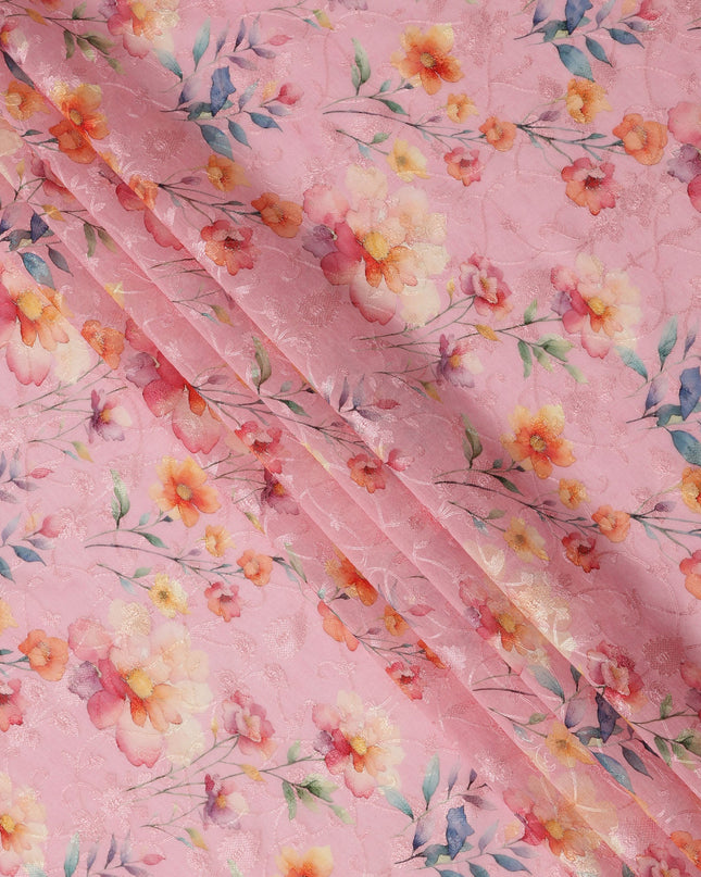 Pink Multicolor Floral Printed Viscose Cotton Fabric, 110 Cms Width, India-D24825