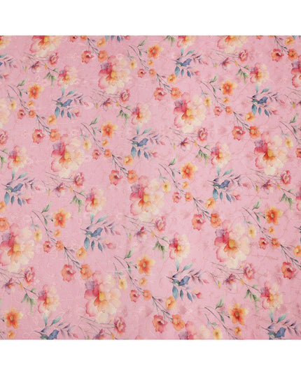 Pink Multicolor Floral Printed Viscose Cotton Fabric, 110 Cms Width, India-D24825