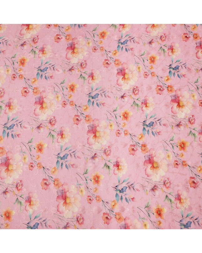 Pink Multicolor Floral Printed Viscose Cotton Fabric, 110 Cms Width, India-D24825