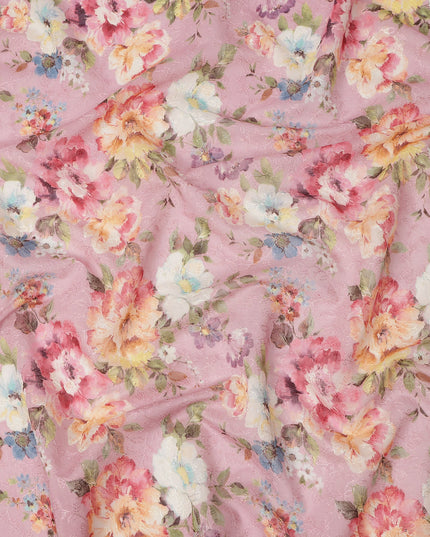 Pink Multicolor Floral Printed Viscose Cotton Fabric, 110 Cms Width, India-D24827