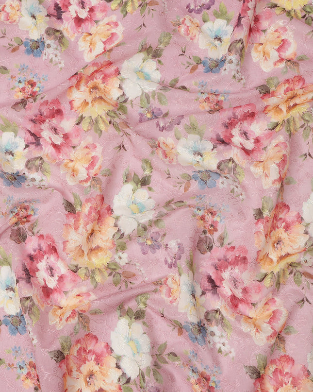 Pink Multicolor Floral Printed Viscose Cotton Fabric, 110 Cms Width, India-D24827
