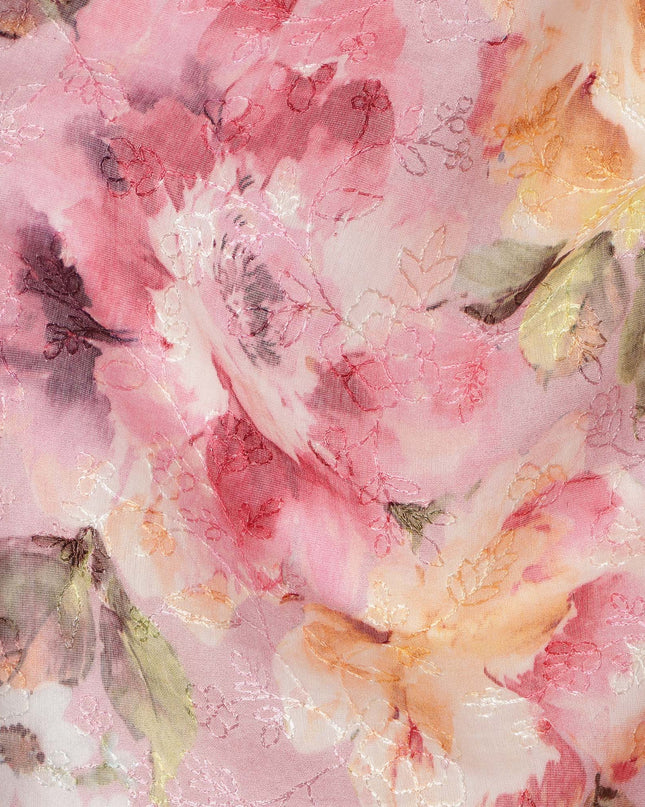 Pink Multicolor Floral Printed Viscose Cotton Fabric, 110 Cms Width, India-D24827