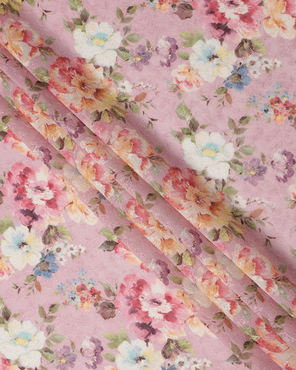 Pink Multicolor Floral Printed Viscose Cotton Fabric, 110 Cms Width, India-D24827
