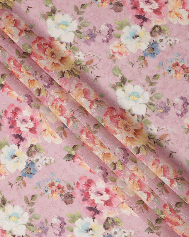 Pink Multicolor Floral Printed Viscose Cotton Fabric, 110 Cms Width, India-D24827
