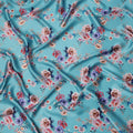 Sky Blue Multicolor Floral Print Premium Pure Silk Satin Fabric, 110 cm Width, Elegant Botanical Design, Origin: South Korea-D26819