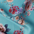 Sky Blue Multicolor Floral Print Premium Pure Silk Satin Fabric, 110 cm Width, Elegant Botanical Design, Origin: South Korea-D26819