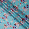Sky Blue Multicolor Floral Print Premium Pure Silk Satin Fabric, 110 cm Width, Elegant Botanical Design, Origin: South Korea-D26819