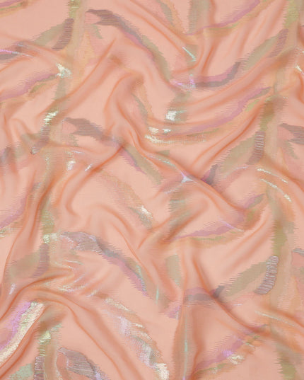 Peach Multicolor Abstract Silk Chiffon Fabric with Metallic Lurex 110 Cms Width South Korea-D24983